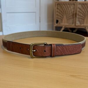 Buffalo Jackson Tan Bison Leather & Beige Canvas Belt 36" Damaged